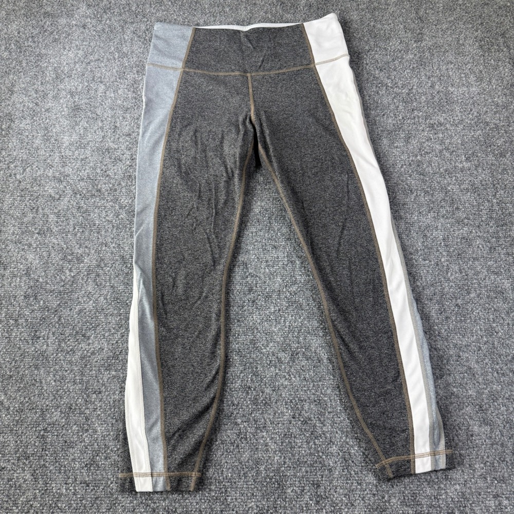 Athleta Leggings Colorblock Gray White High Rise Compression Size M Activewear